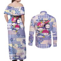 Personalized Japanese Kawaii Sushi Couples Matching Off Shoulder Maxi Dress and Long Sleeve Button Shirt Blue Wagara Palaka This Is How I Roll - Wonder Print Shop