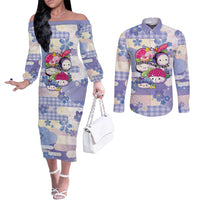 Personalized Japanese Kawaii Sushi Couples Matching Off The Shoulder Long Sleeve Dress and Long Sleeve Button Shirt Blue Wagara Palaka This Is How I Roll - Wonder Print Shop