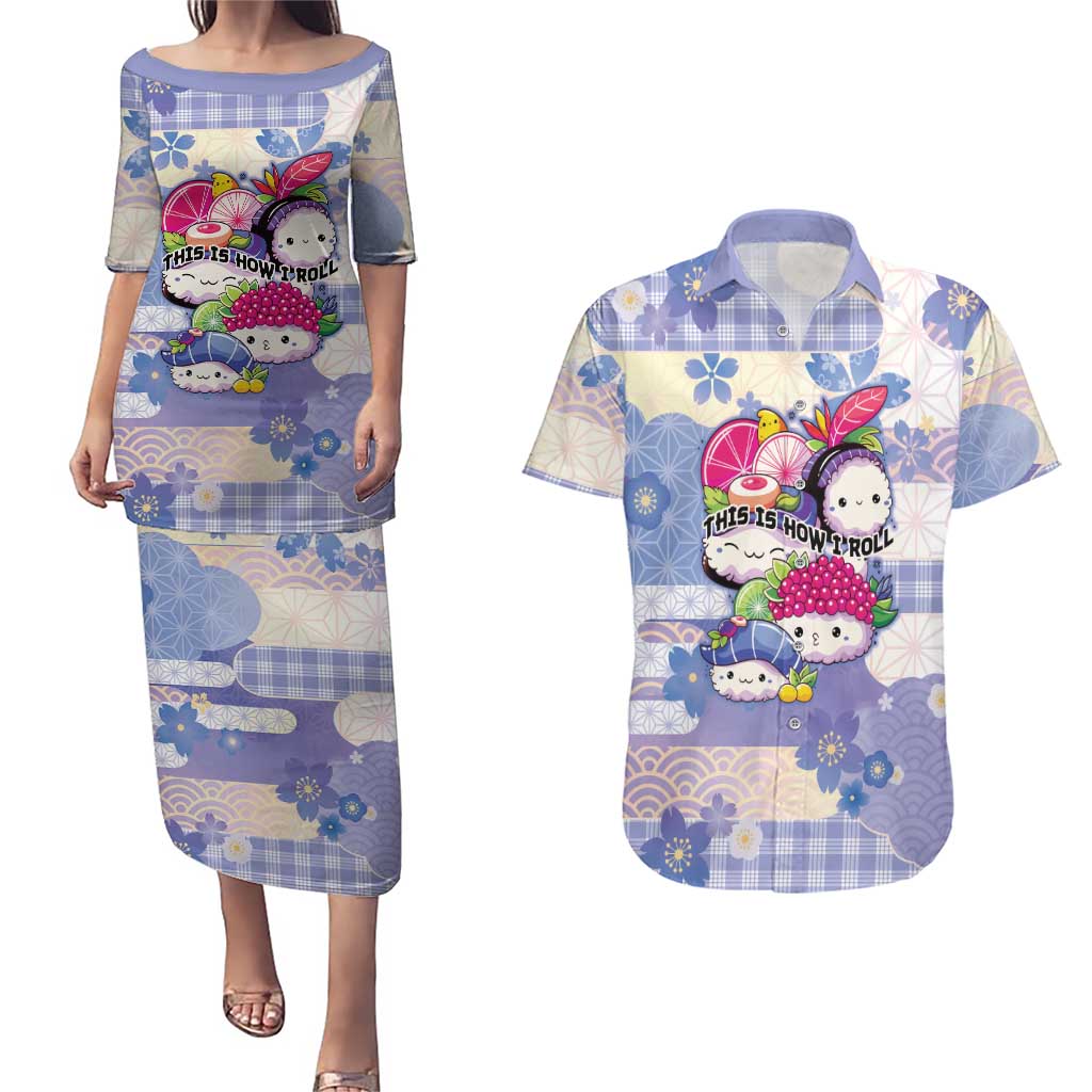 Personalized Japanese Kawaii Sushi Couples Matching Puletasi and Hawaiian Shirt Blue Wagara Palaka This Is How I Roll - Wonder Print Shop