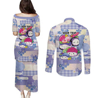 Personalized Japanese Kawaii Sushi Couples Matching Puletasi and Long Sleeve Button Shirt Blue Wagara Palaka This Is How I Roll - Wonder Print Shop