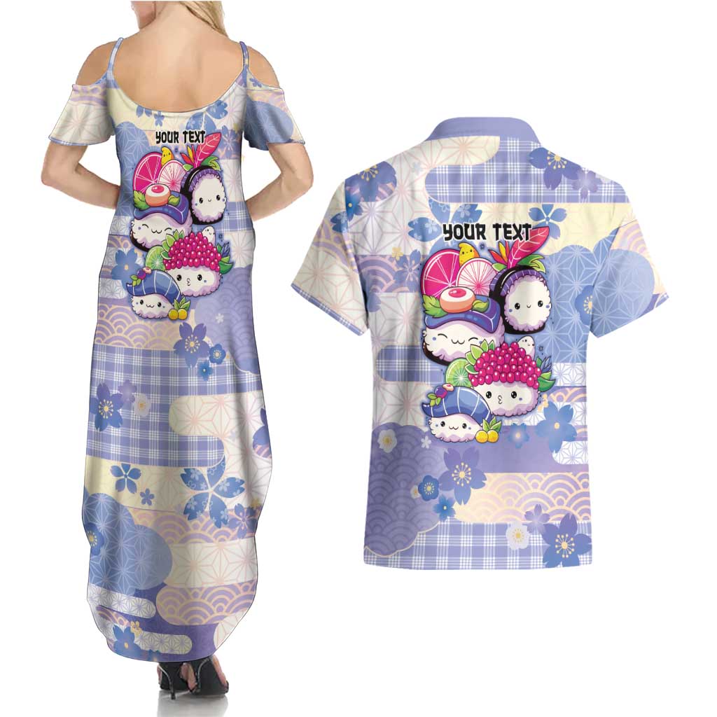 Personalized Japanese Kawaii Sushi Couples Matching Summer Maxi Dress and Hawaiian Shirt Blue Wagara Palaka This Is How I Roll - Wonder Print Shop