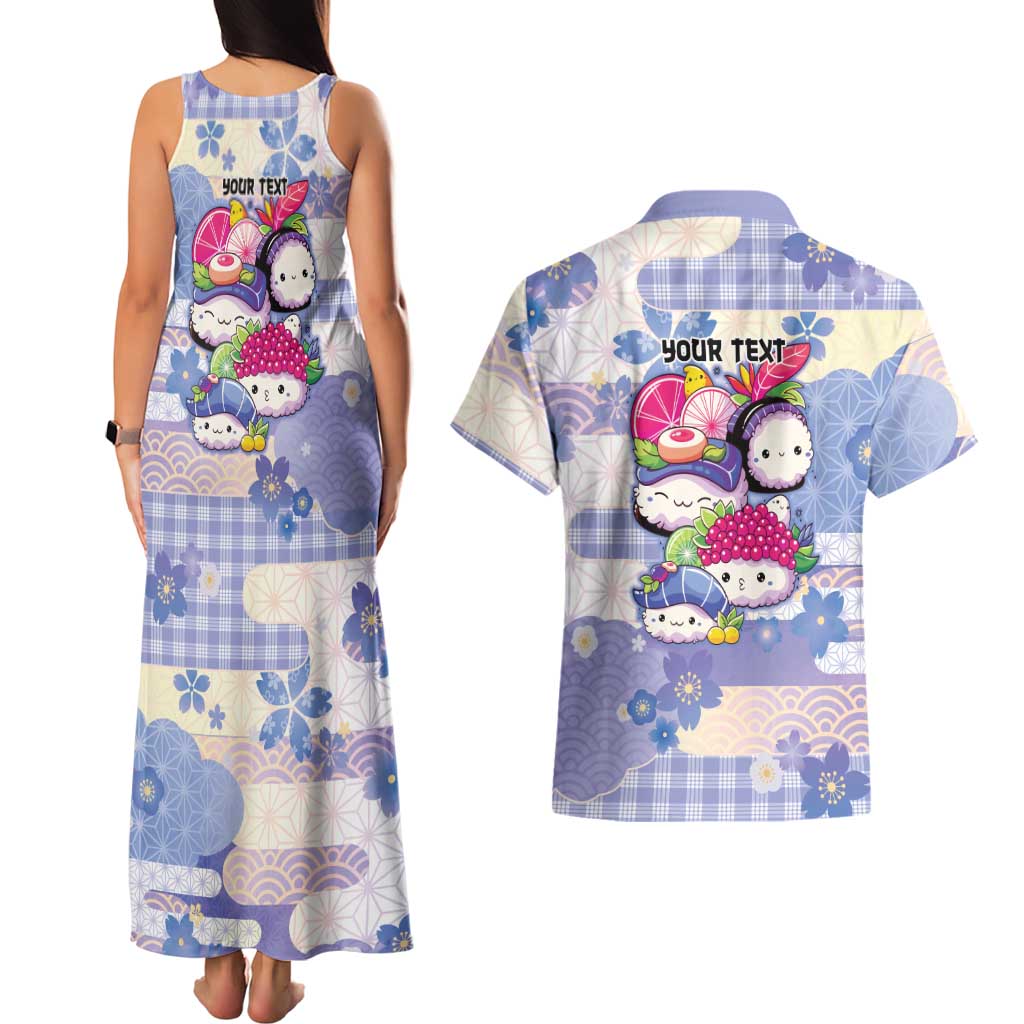 Personalized Japanese Kawaii Sushi Couples Matching Tank Maxi Dress and Hawaiian Shirt Blue Wagara Palaka This Is How I Roll - Wonder Print Shop