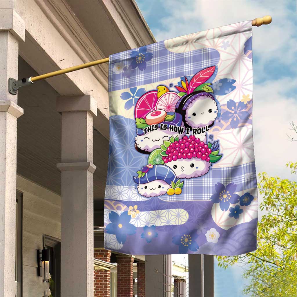 Japanese Kawaii Sushi Garden Flag Blue Wagara Palaka This Is How I Roll - Wonder Print Shop