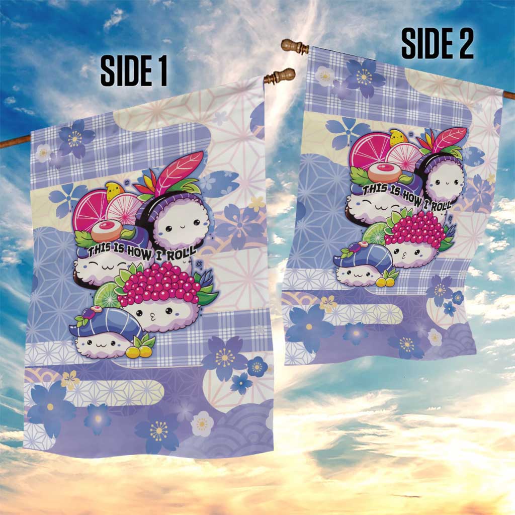 Japanese Kawaii Sushi Garden Flag Blue Wagara Palaka This Is How I Roll - Wonder Print Shop