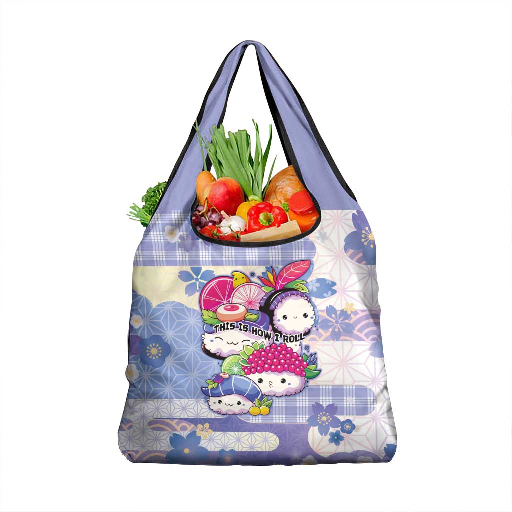 Japanese Kawaii Sushi Grocery Bag Blue Wagara Palaka This Is How I Roll - Wonder Print Shop