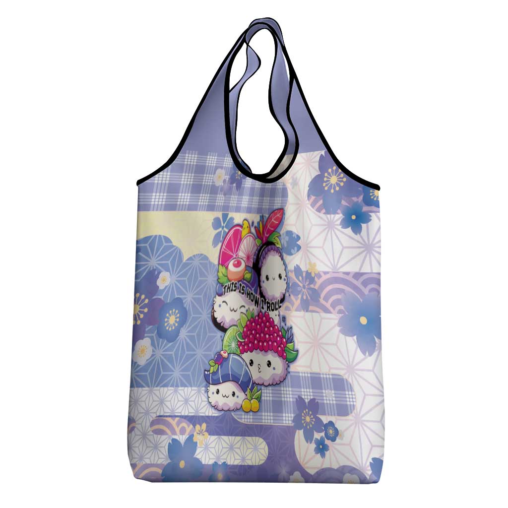Japanese Kawaii Sushi Grocery Bag Blue Wagara Palaka This Is How I Roll - Wonder Print Shop