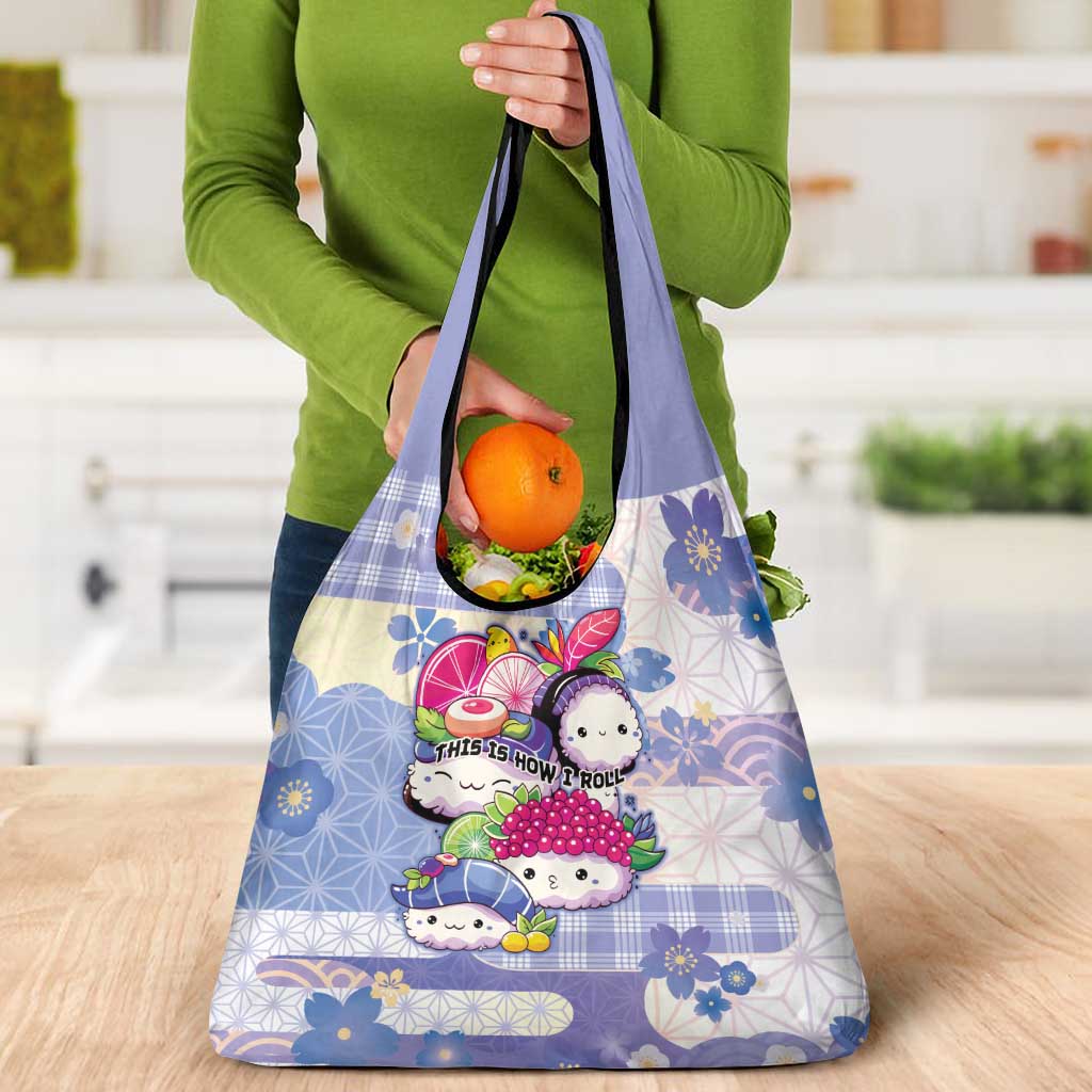 Japanese Kawaii Sushi Grocery Bag Blue Wagara Palaka This Is How I Roll - Wonder Print Shop