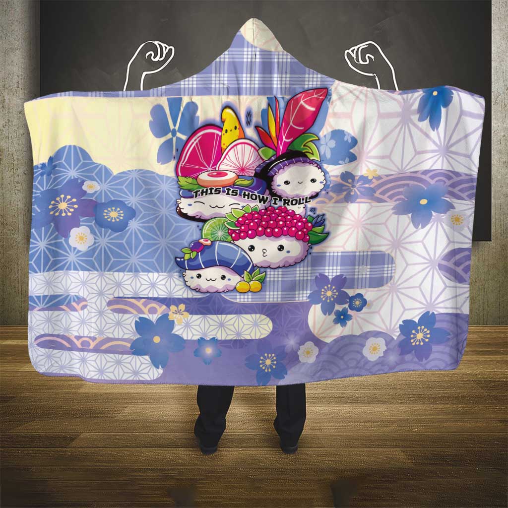 Japanese Kawaii Sushi Hooded Blanket Blue Wagara Palaka This Is How I Roll - Wonder Print Shop