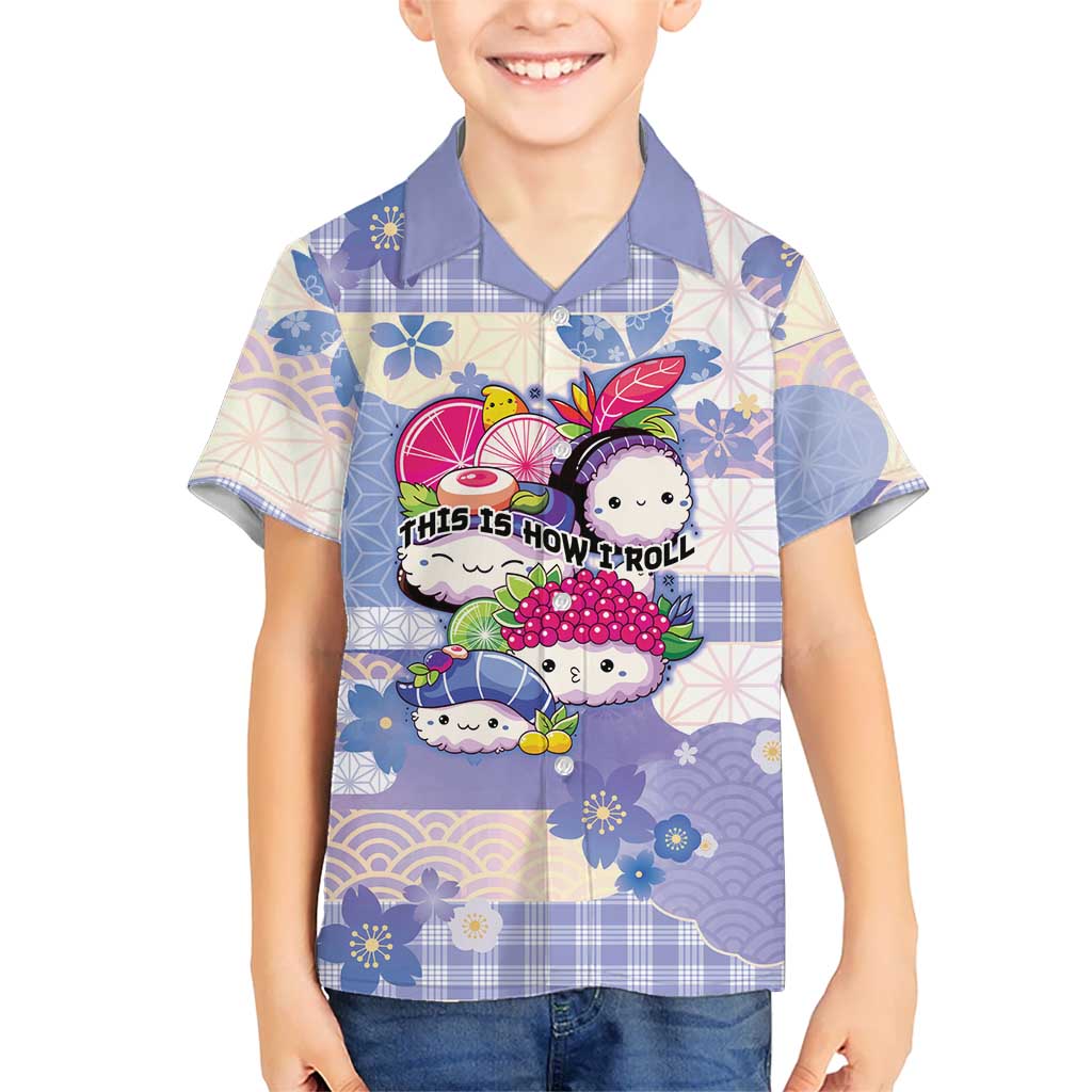 Personalized Japanese Kawaii Sushi Kid Hawaiian Shirt Blue Wagara Palaka This Is How I Roll - Wonder Print Shop