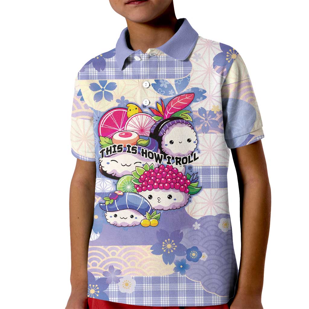 Personalized Japanese Kawaii Sushi Kid Polo Shirt Blue Wagara Palaka This Is How I Roll - Wonder Print Shop