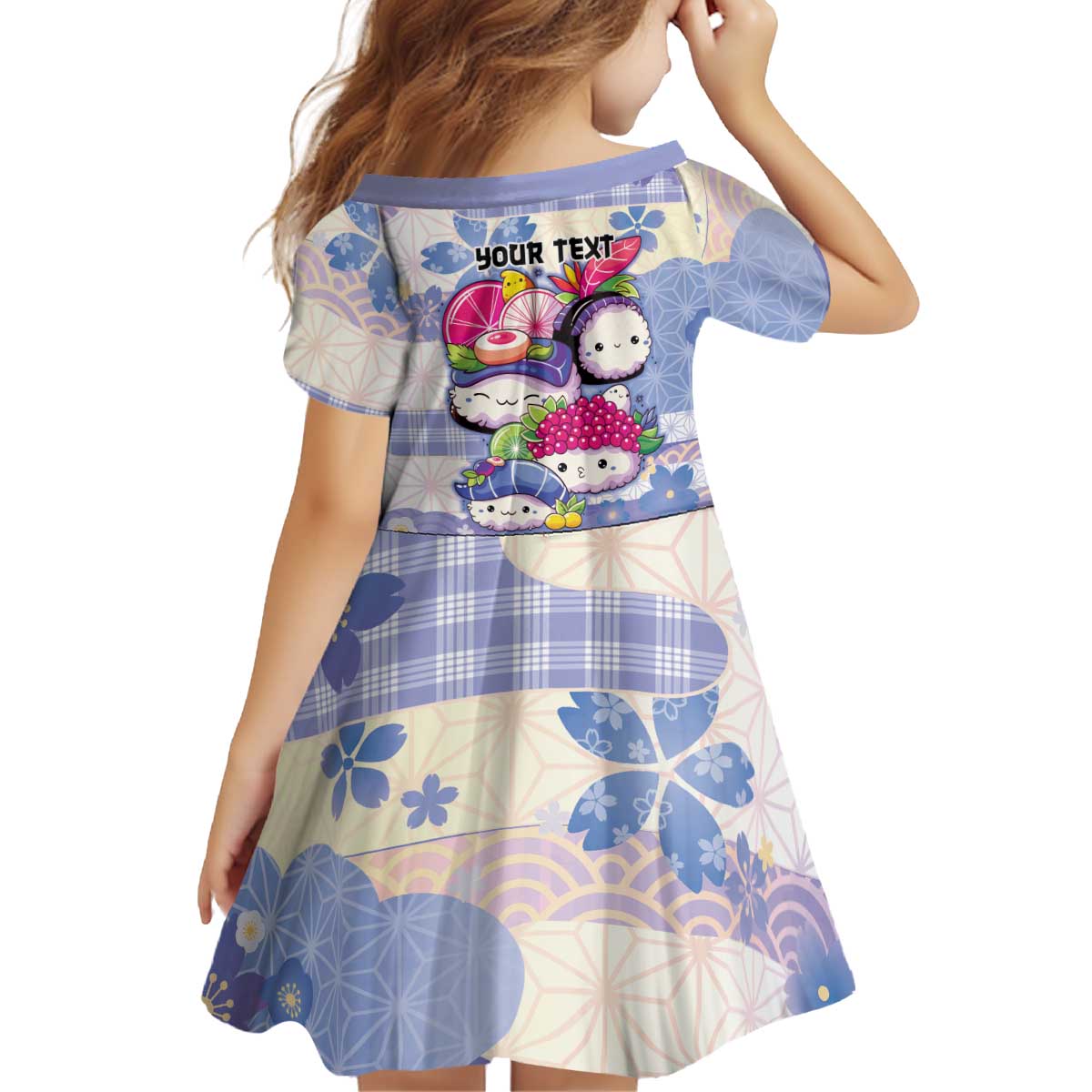 Personalized Japanese Kawaii Sushi Kid Short Sleeve Dress Blue Wagara Palaka This Is How I Roll - Wonder Print Shop