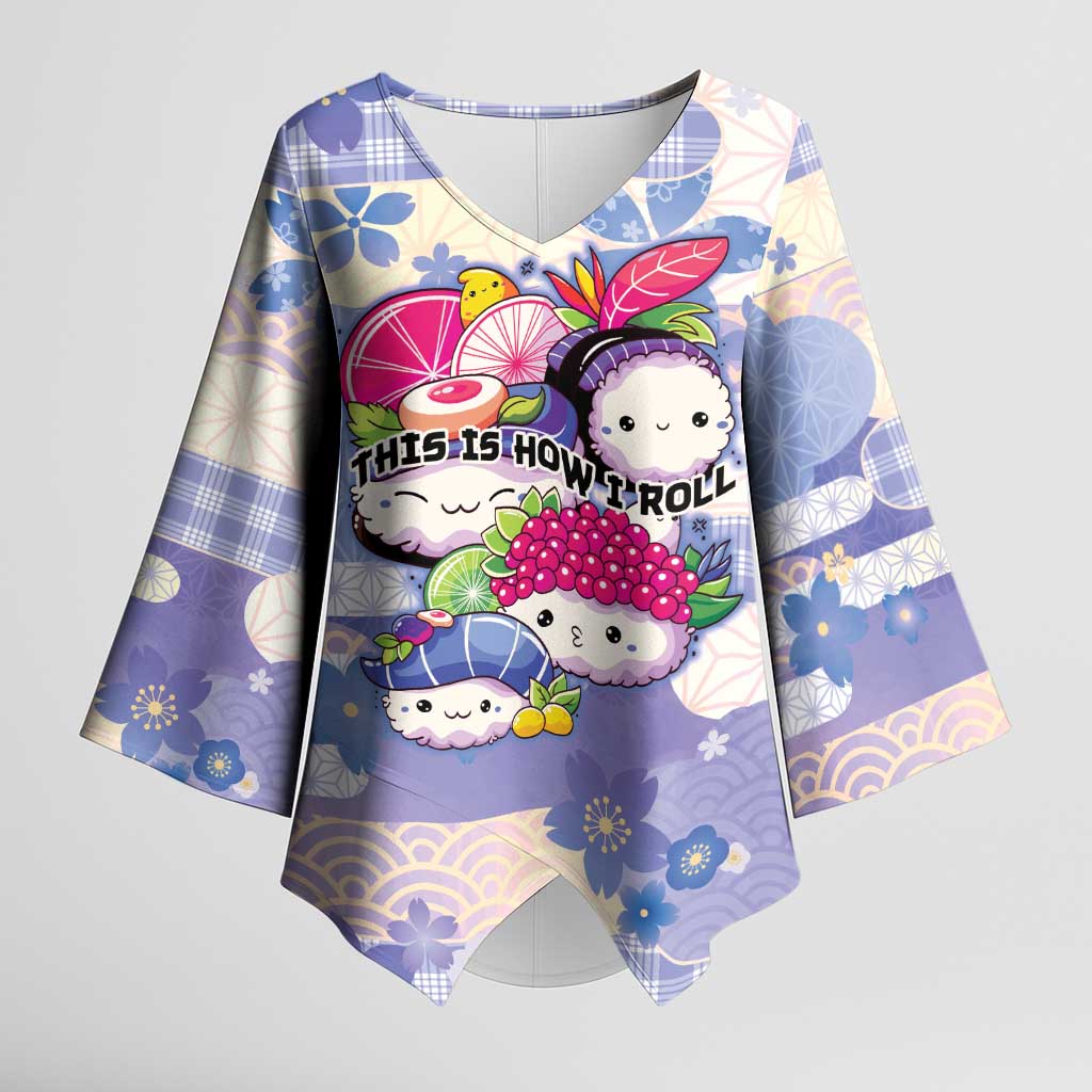 Personalized Japanese Kawaii Sushi Kimono Sleeve Blouse Blue Wagara Palaka This Is How I Roll - Wonder Print Shop