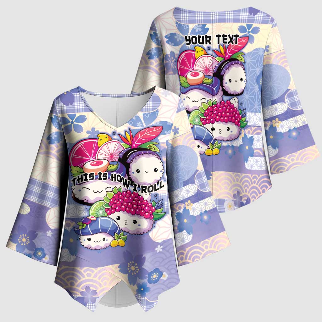 Personalized Japanese Kawaii Sushi Kimono Sleeve Blouse Blue Wagara Palaka This Is How I Roll - Wonder Print Shop