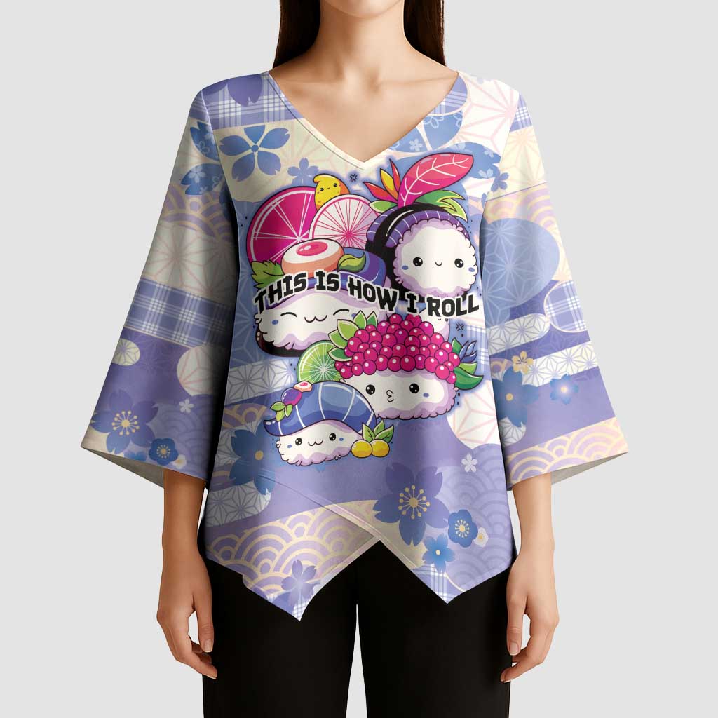 Personalized Japanese Kawaii Sushi Kimono Sleeve Blouse Blue Wagara Palaka This Is How I Roll - Wonder Print Shop