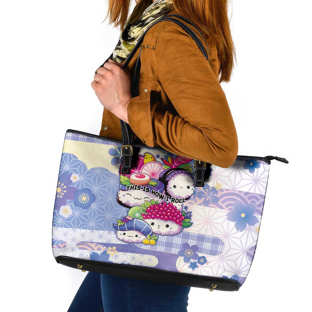 Japanese Kawaii Sushi Leather Tote Bag Blue Wagara Palaka This Is How I Roll - Wonder Print Shop