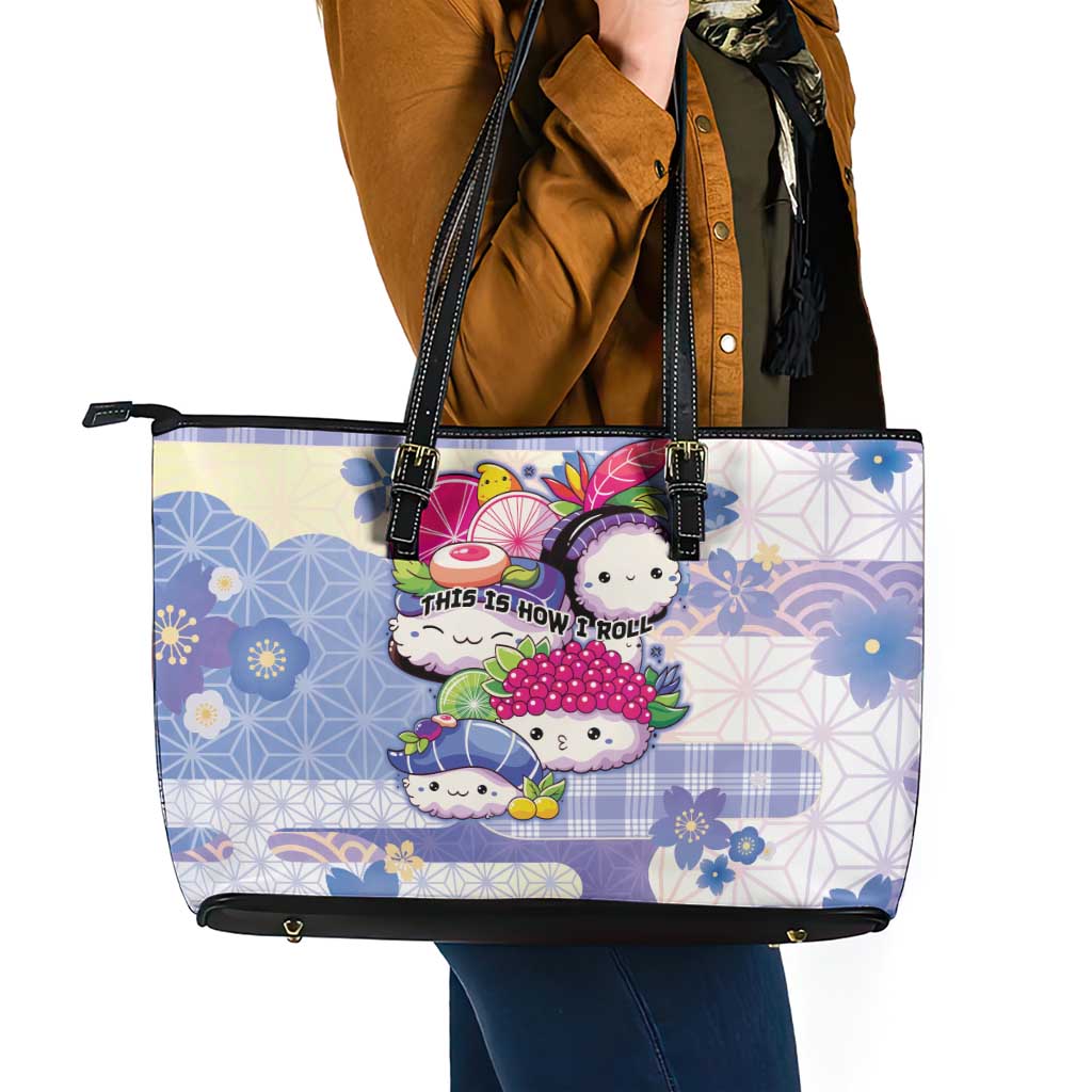 Japanese Kawaii Sushi Leather Tote Bag Blue Wagara Palaka This Is How I Roll - Wonder Print Shop
