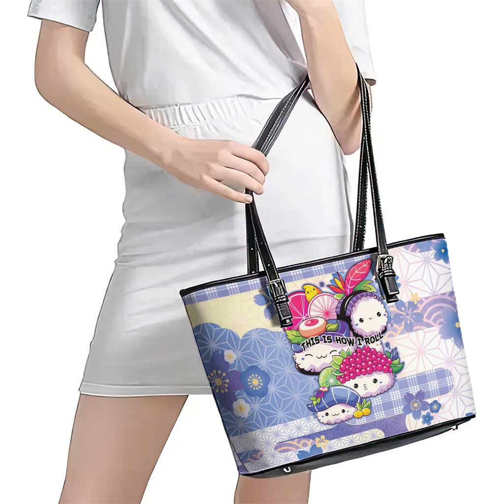 Japanese Kawaii Sushi Leather Tote Bag Blue Wagara Palaka This Is How I Roll - Wonder Print Shop