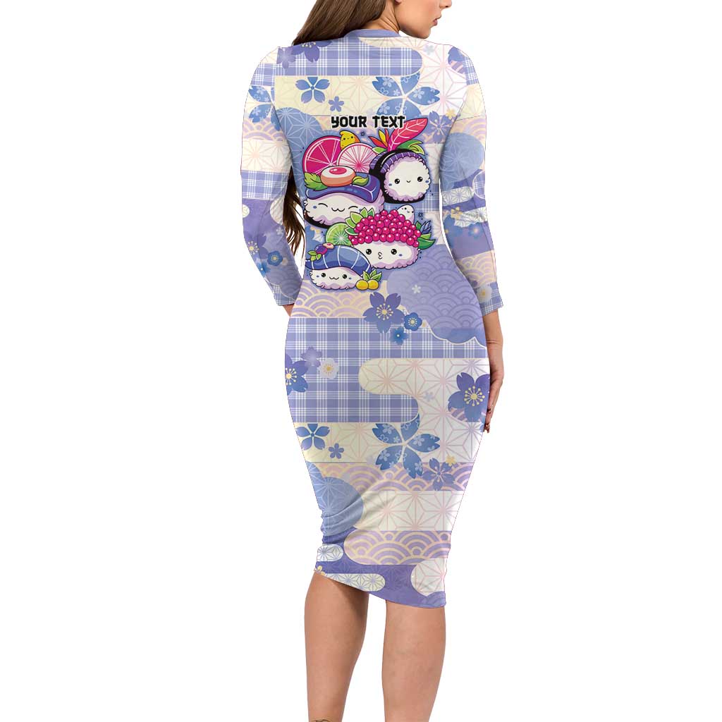 Personalized Japanese Kawaii Sushi Long Sleeve Bodycon Dress Blue Wagara Palaka This Is How I Roll - Wonder Print Shop