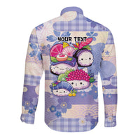 Personalized Japanese Kawaii Sushi Long Sleeve Button Shirt Blue Wagara Palaka This Is How I Roll - Wonder Print Shop