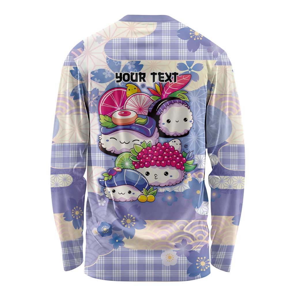 Personalized Japanese Kawaii Sushi Long Sleeve Shirt Blue Wagara Palaka This Is How I Roll - Wonder Print Shop