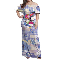 Personalized Japanese Kawaii Sushi Off Shoulder Maxi Dress Blue Wagara Palaka This Is How I Roll - Wonder Print Shop