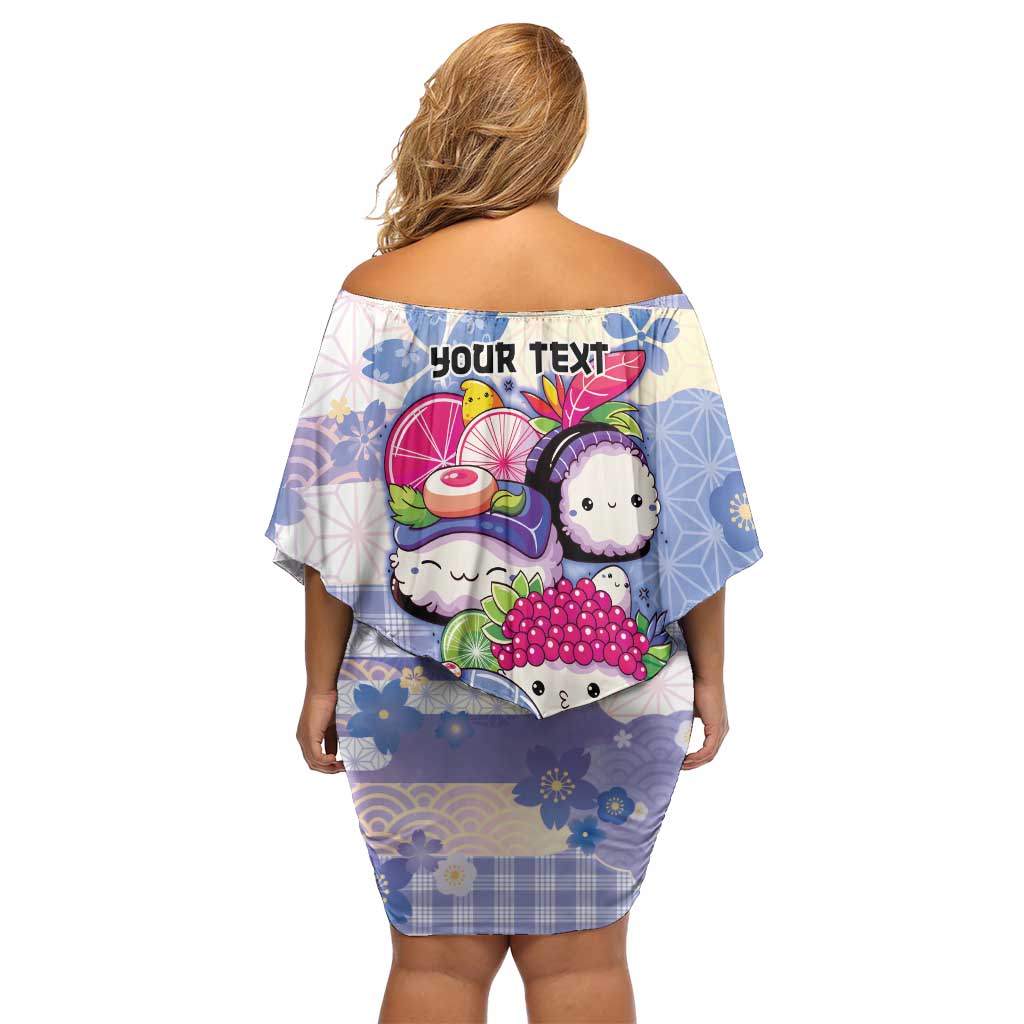 Personalized Japanese Kawaii Sushi Off Shoulder Short Dress Blue Wagara Palaka This Is How I Roll - Wonder Print Shop
