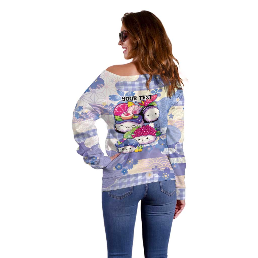 Personalized Japanese Kawaii Sushi Off Shoulder Sweater Blue Wagara Palaka This Is How I Roll - Wonder Print Shop