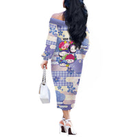 Personalized Japanese Kawaii Sushi Off The Shoulder Long Sleeve Dress Blue Wagara Palaka This Is How I Roll - Wonder Print Shop