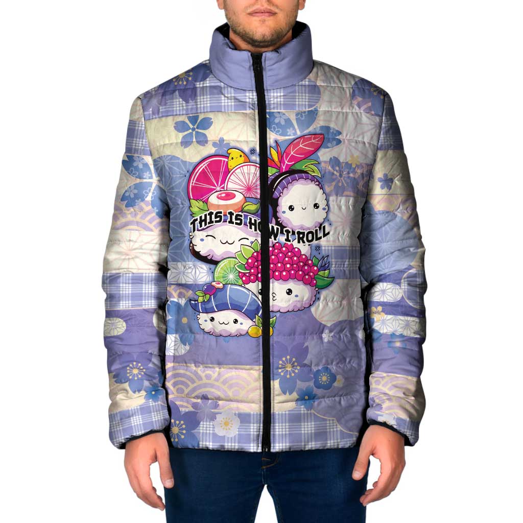 Personalized Japanese Kawaii Sushi Padded Jacket Blue Wagara Palaka This Is How I Roll - Wonder Print Shop