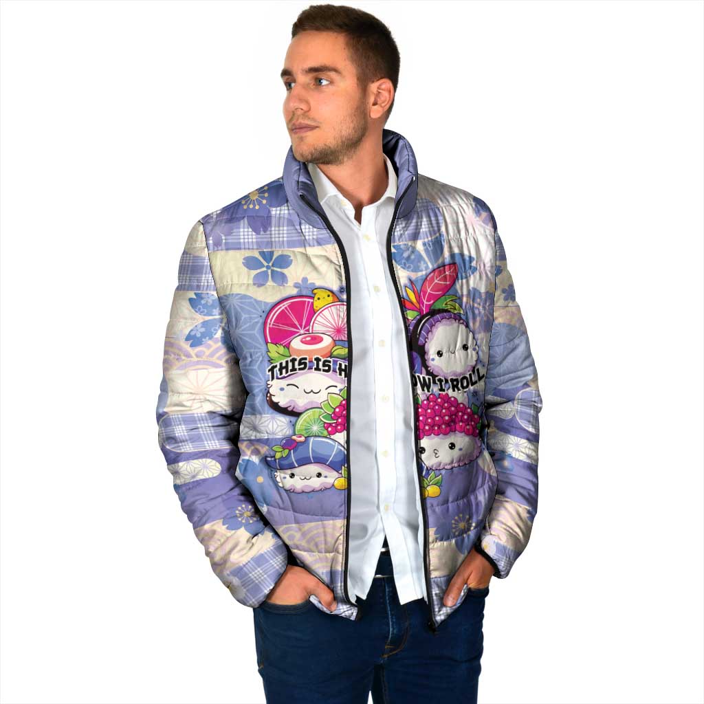 Personalized Japanese Kawaii Sushi Padded Jacket Blue Wagara Palaka This Is How I Roll - Wonder Print Shop