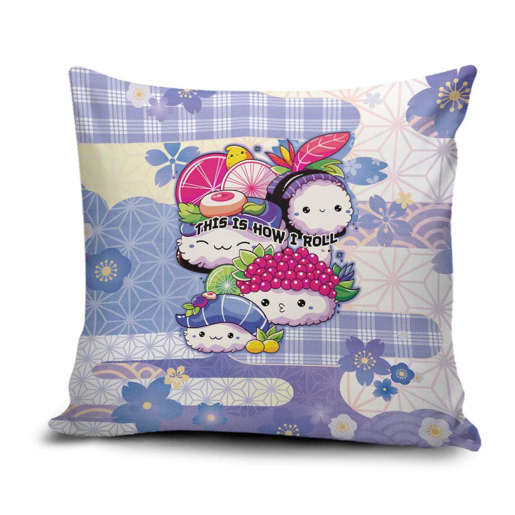 Japanese Kawaii Sushi Pillow Cover Blue Wagara Palaka This Is How I Roll - Wonder Print Shop
