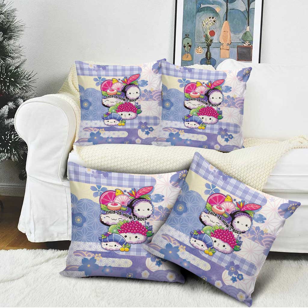 Japanese Kawaii Sushi Pillow Cover Blue Wagara Palaka This Is How I Roll - Wonder Print Shop