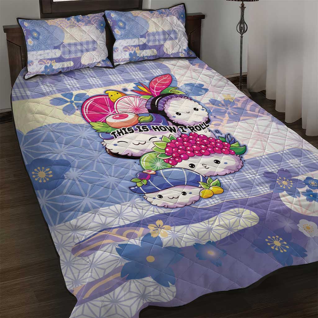 Japanese Kawaii Sushi Quilt Bed Set Blue Wagara Palaka This Is How I Roll - Wonder Print Shop