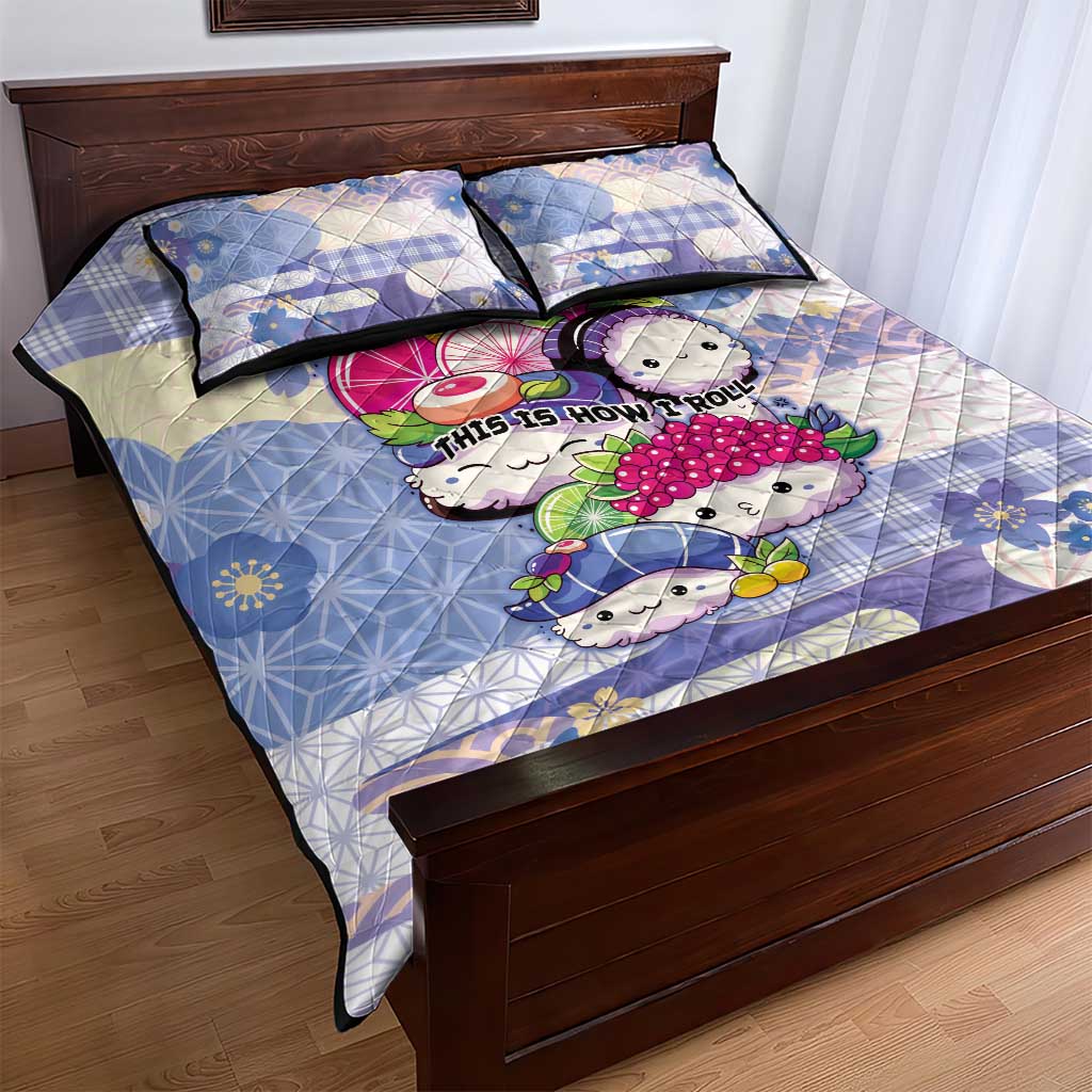 Japanese Kawaii Sushi Quilt Bed Set Blue Wagara Palaka This Is How I Roll - Wonder Print Shop