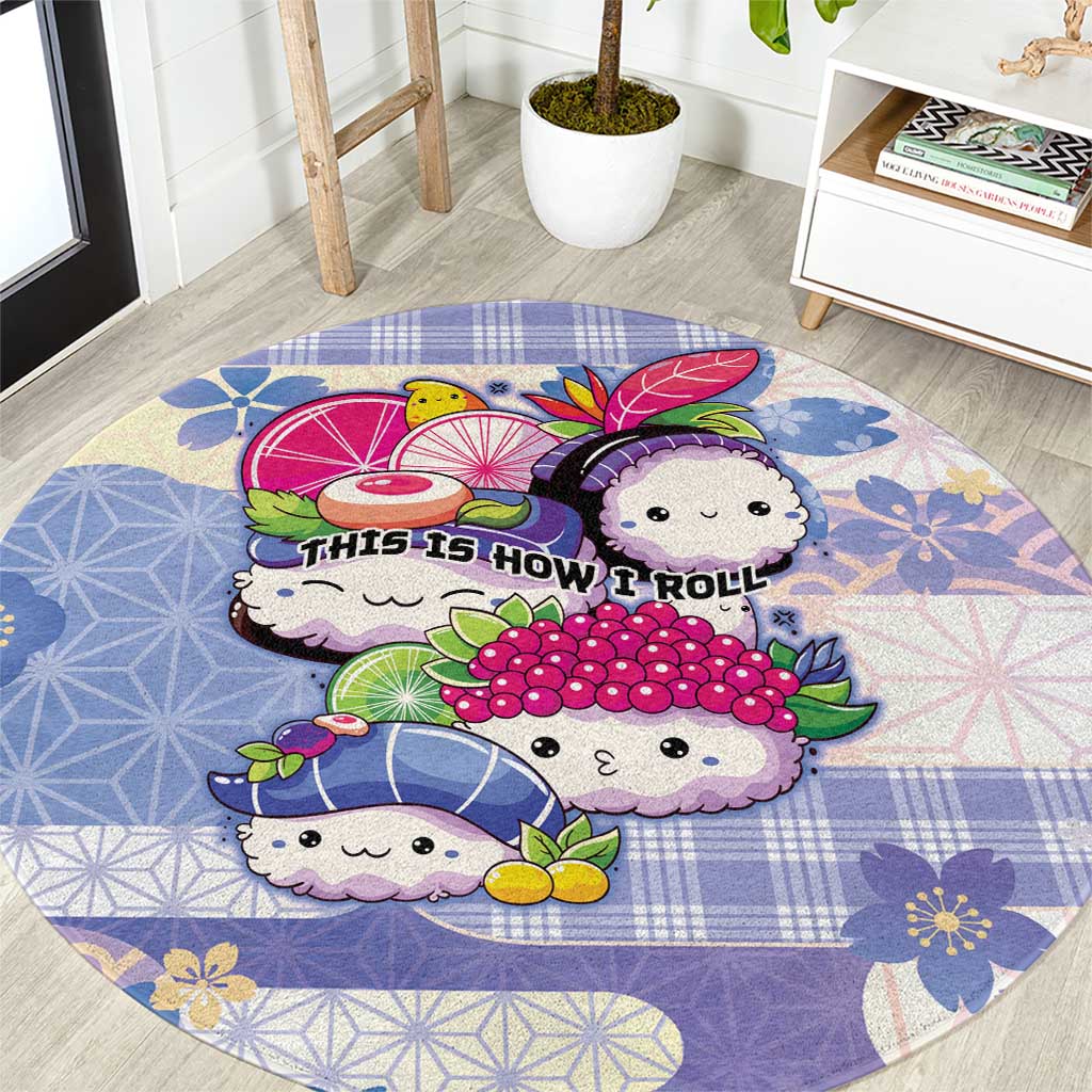 Japanese Kawaii Sushi Round Carpet Blue Wagara Palaka This Is How I Roll - Wonder Print Shop