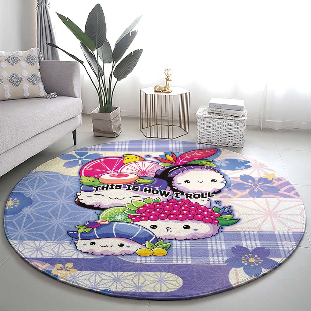 Japanese Kawaii Sushi Round Carpet Blue Wagara Palaka This Is How I Roll - Wonder Print Shop
