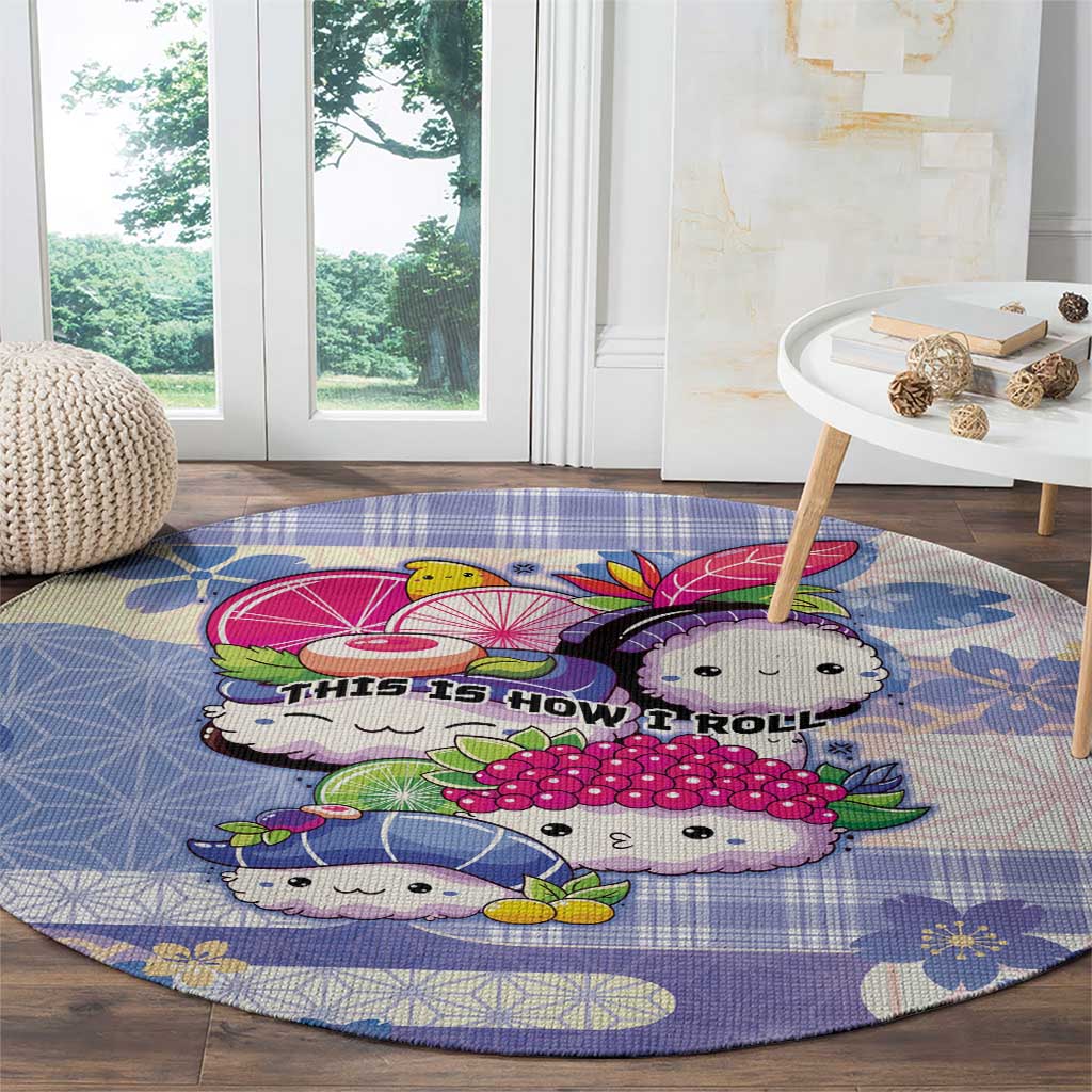 Japanese Kawaii Sushi Round Carpet Blue Wagara Palaka This Is How I Roll - Wonder Print Shop
