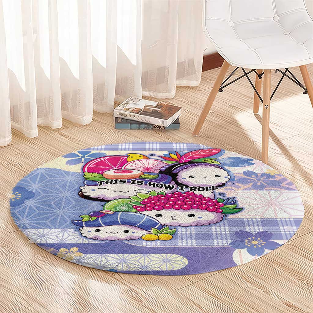 Japanese Kawaii Sushi Round Carpet Blue Wagara Palaka This Is How I Roll - Wonder Print Shop