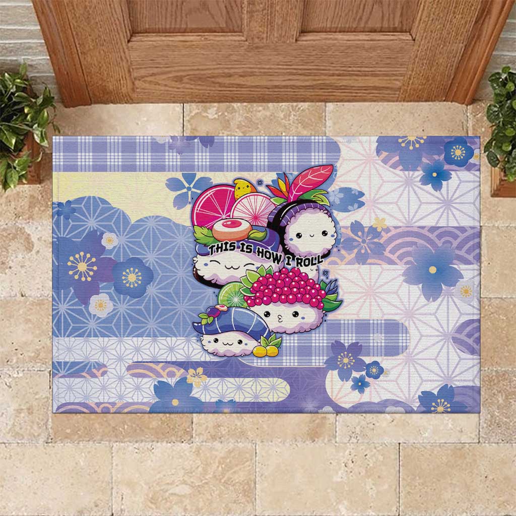 Japanese Kawaii Sushi Rubber Doormat Blue Wagara Palaka This Is How I Roll - Wonder Print Shop