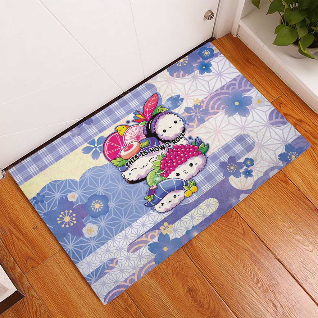 Japanese Kawaii Sushi Rubber Doormat Blue Wagara Palaka This Is How I Roll - Wonder Print Shop