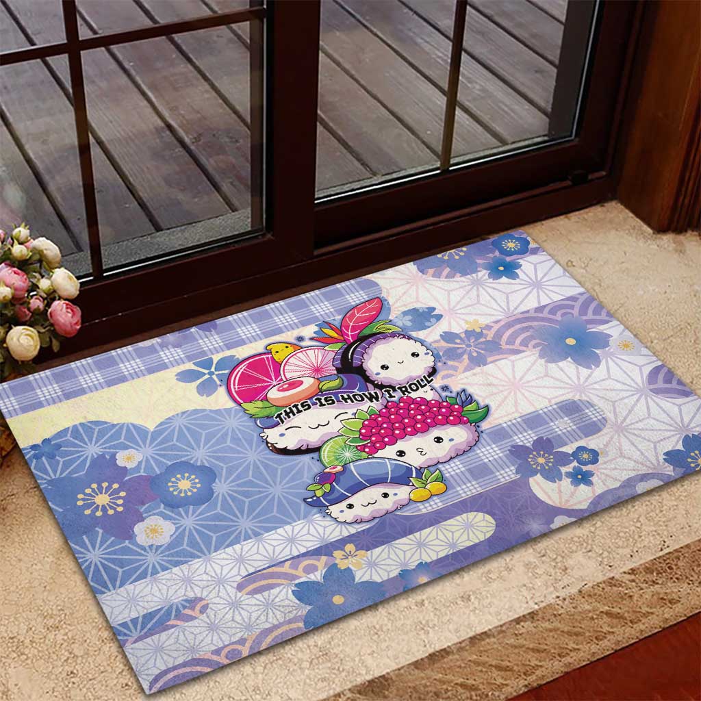 Japanese Kawaii Sushi Rubber Doormat Blue Wagara Palaka This Is How I Roll - Wonder Print Shop