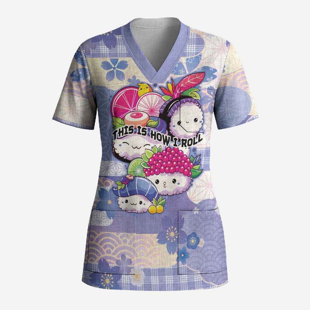 Personalized Japanese Kawaii Sushi Scrub Top Blue Wagara Palaka This Is How I Roll - Wonder Print Shop
