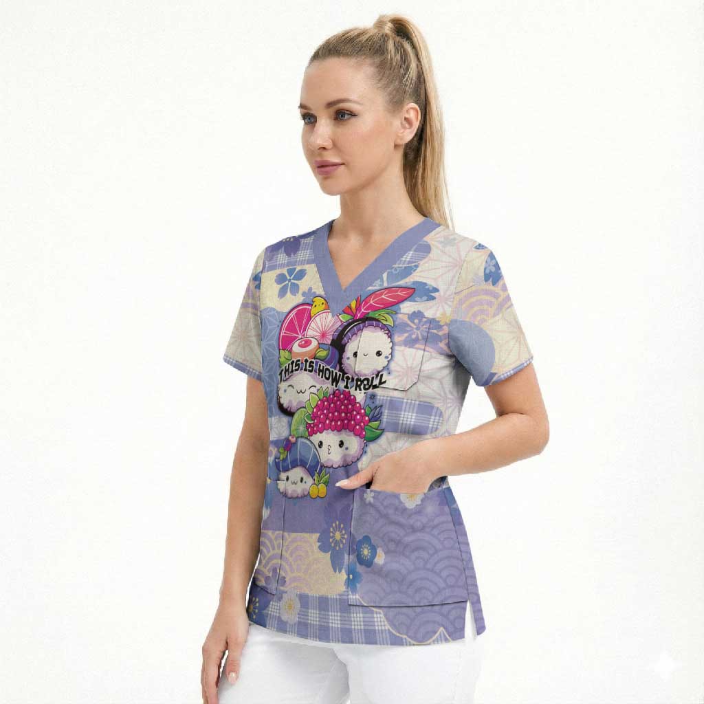 Personalized Japanese Kawaii Sushi Scrub Top Blue Wagara Palaka This Is How I Roll - Wonder Print Shop