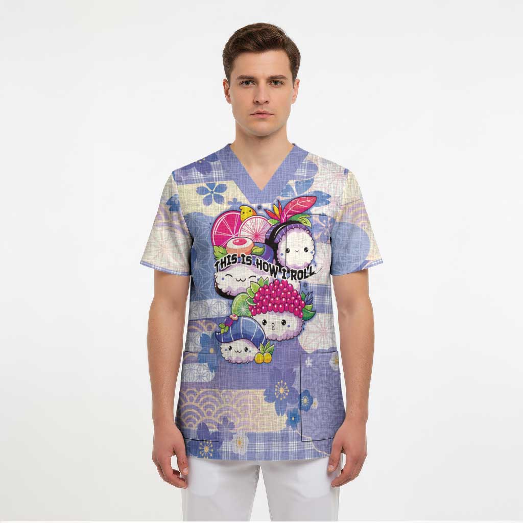 Personalized Japanese Kawaii Sushi Scrub Top Blue Wagara Palaka This Is How I Roll - Wonder Print Shop
