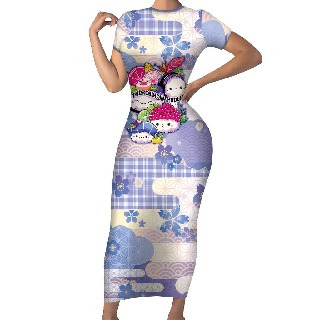 Personalized Japanese Kawaii Sushi Short Sleeve Bodycon Dress Blue Wagara Palaka This Is How I Roll - Wonder Print Shop