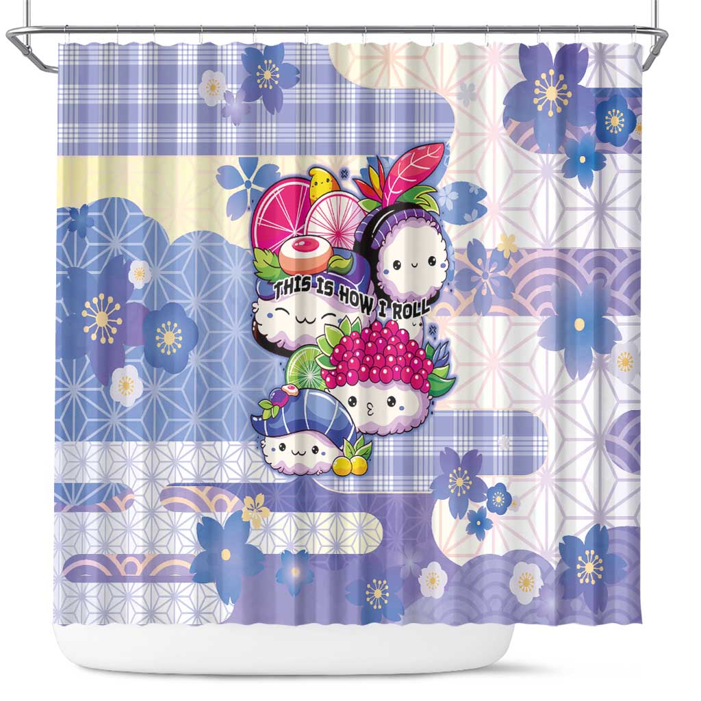 Japanese Kawaii Sushi Shower Curtain Blue Wagara Palaka This Is How I Roll - Wonder Print Shop