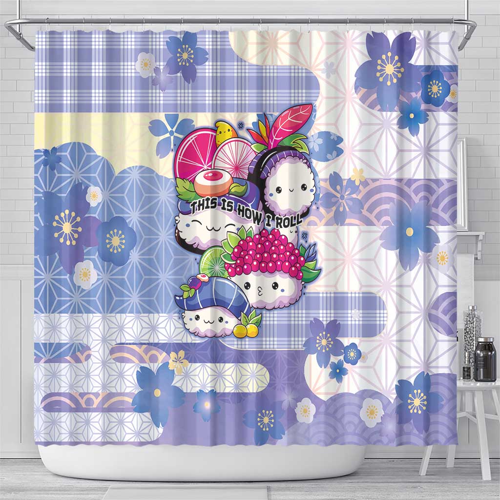 Japanese Kawaii Sushi Shower Curtain Blue Wagara Palaka This Is How I Roll - Wonder Print Shop