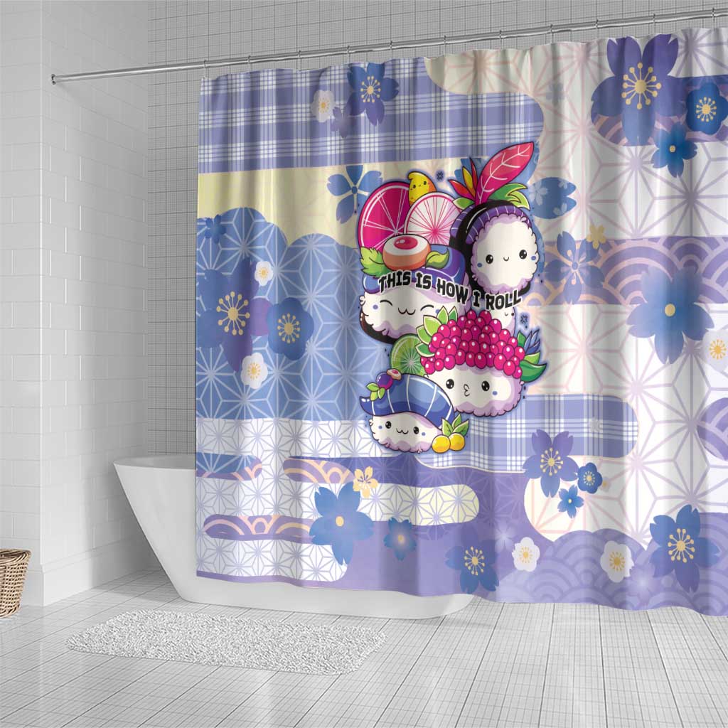 Japanese Kawaii Sushi Shower Curtain Blue Wagara Palaka This Is How I Roll - Wonder Print Shop