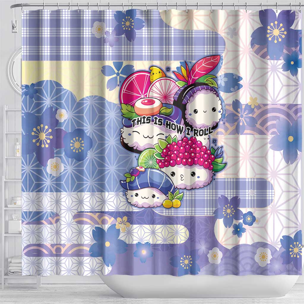 Japanese Kawaii Sushi Shower Curtain Blue Wagara Palaka This Is How I Roll - Wonder Print Shop