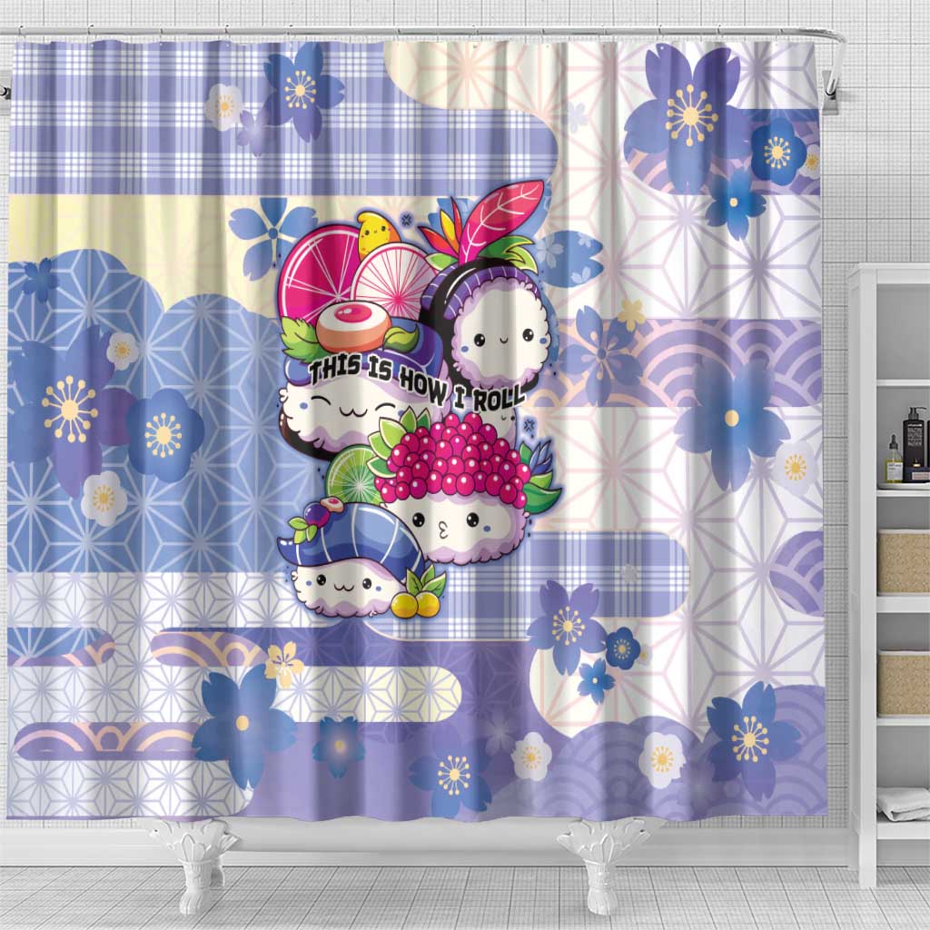 Japanese Kawaii Sushi Shower Curtain Blue Wagara Palaka This Is How I Roll - Wonder Print Shop
